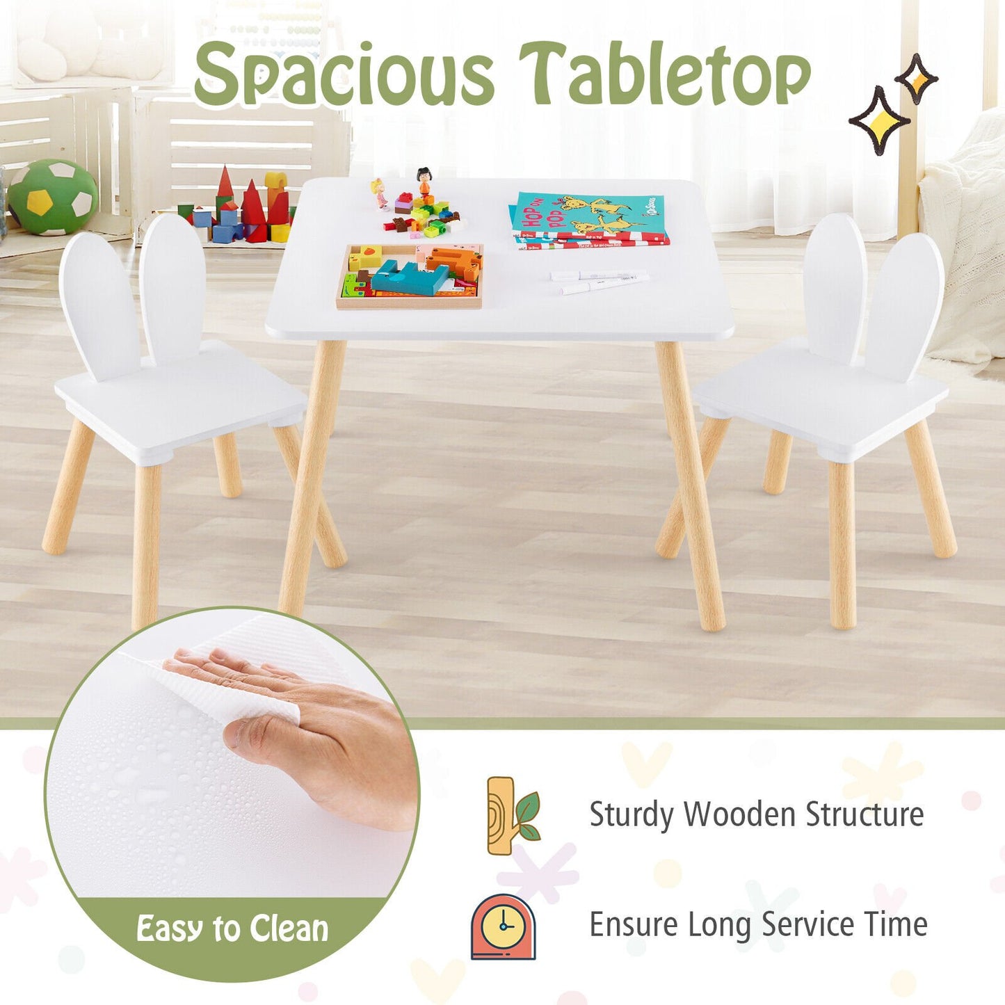 3 Pieces Kids Table and Chairs Set for Arts Crafts Snack Time, White Kids Table & Chair Sets   at Gallery Canada