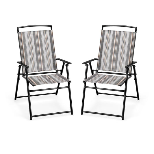 Set of 2 Patio Folding Sling Chairs Space-saving Dining Chair, Gray - Gallery Canada