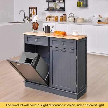 Rubber Wood Kitchen Trash Cabinet with Single Trash Can Holder and Adjustable Shelf, Gray Sideboards Cabinets & Buffets   at Gallery Canada