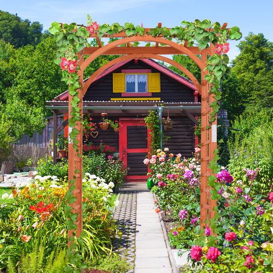 Garden Archway Arch Lattice Trellis Pergola for Climbing Plants and Outdoor Wedding Bridal Decor, Brown - Gallery Canada