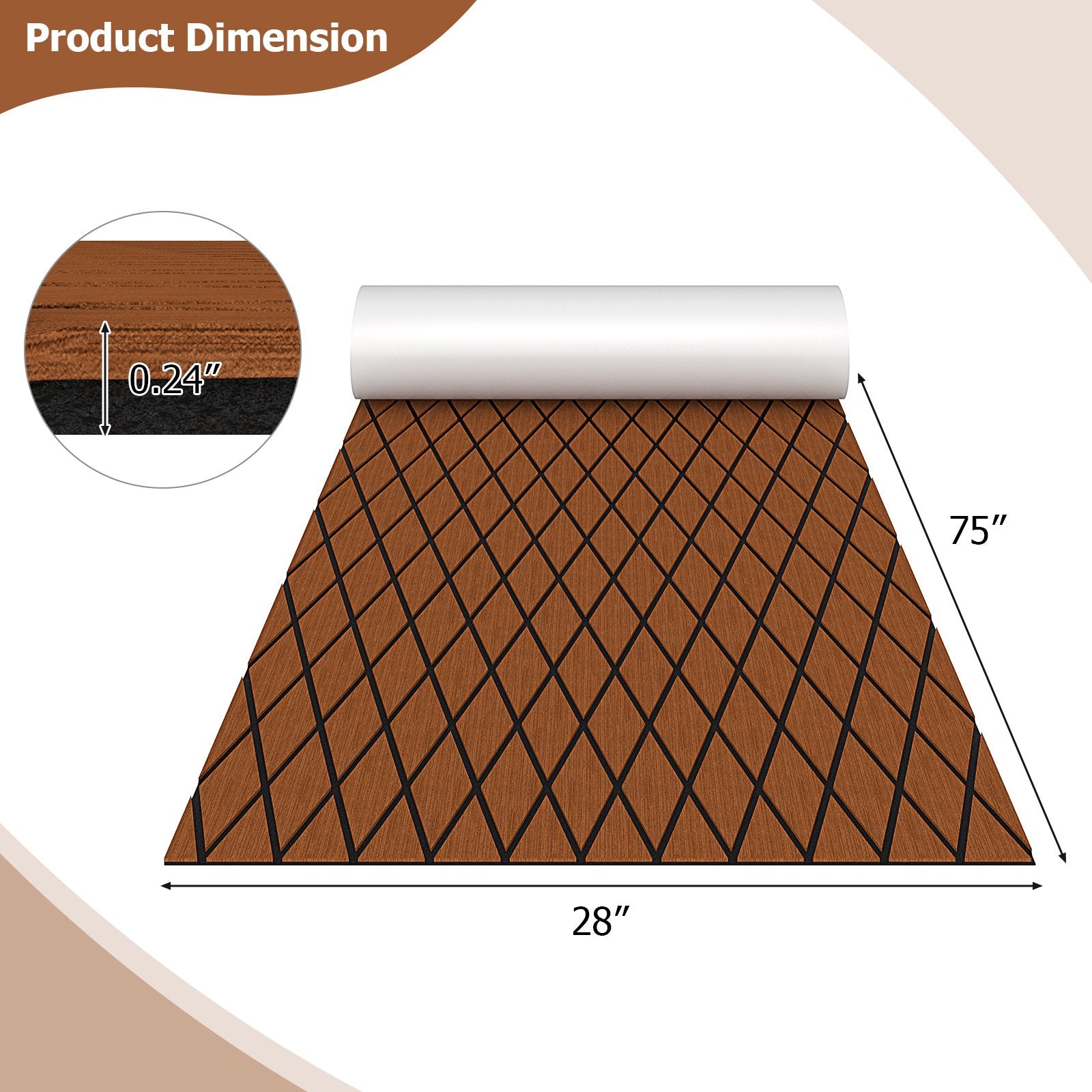 EVA Foam Boat Decking Sheet with Diamond Shape for Boat Surfboard, Brown Surfing   at Gallery Canada