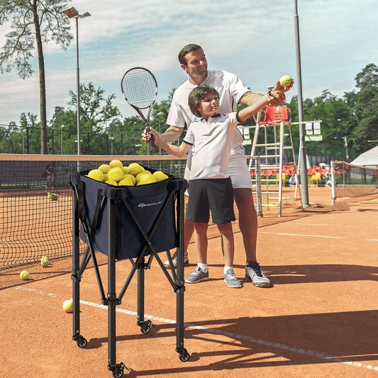 Lightweight Foldable Tennis Ball Teaching Cart with Wheels and Removable Bag, Blue Sport Equipments Blue  at Gallery Canada