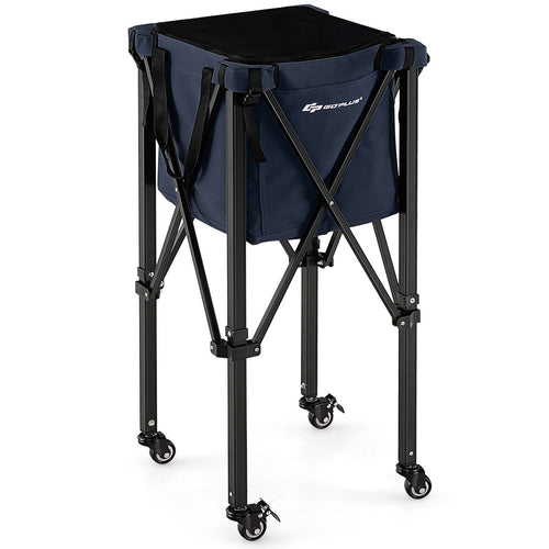 Lightweight Foldable Tennis Ball Teaching Cart with Wheels and Removable Bag, Blue