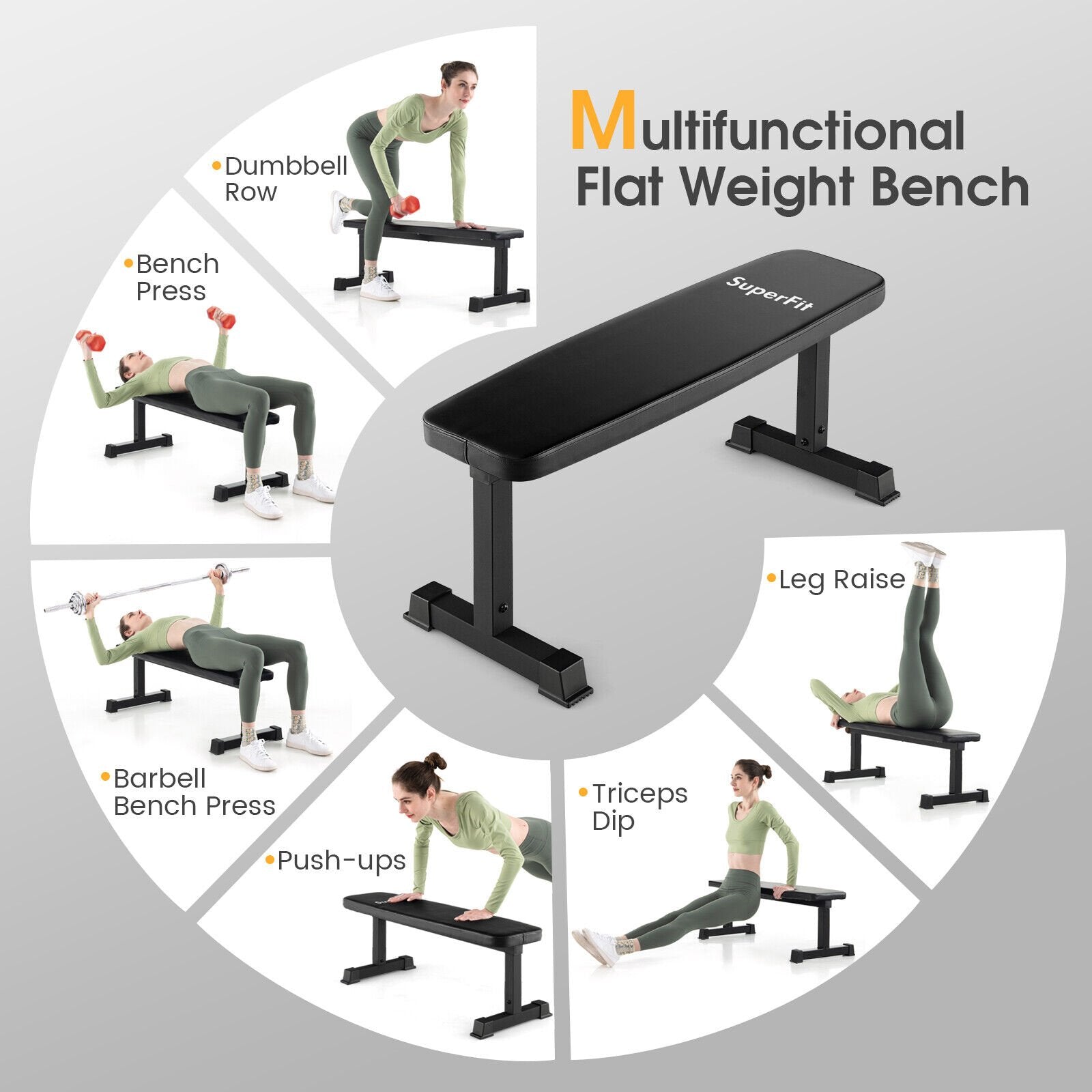 Flat Weight Bench 660 LBS Heavy Duty Strength Training Bench, Black Benches Racks & Bars   at Gallery Canada