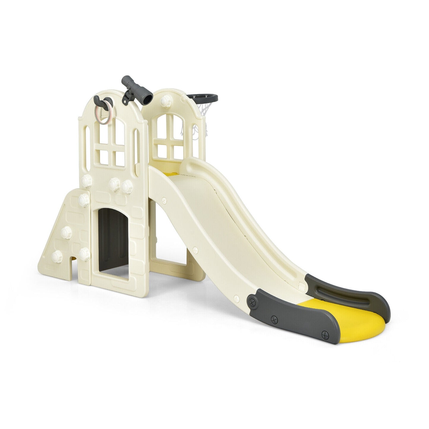 6-In-1 Large Slide for Kids Toddler Climber Slide Playset with Basketball Hoop, Yellow Climbers & Slides Yellow  at Gallery Canada