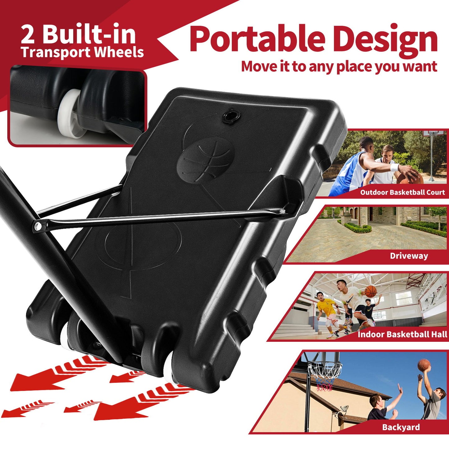Adjustable Portable Basketball Hoop Stand with Shatterproof Backboard Wheels, Black - Gallery Canada