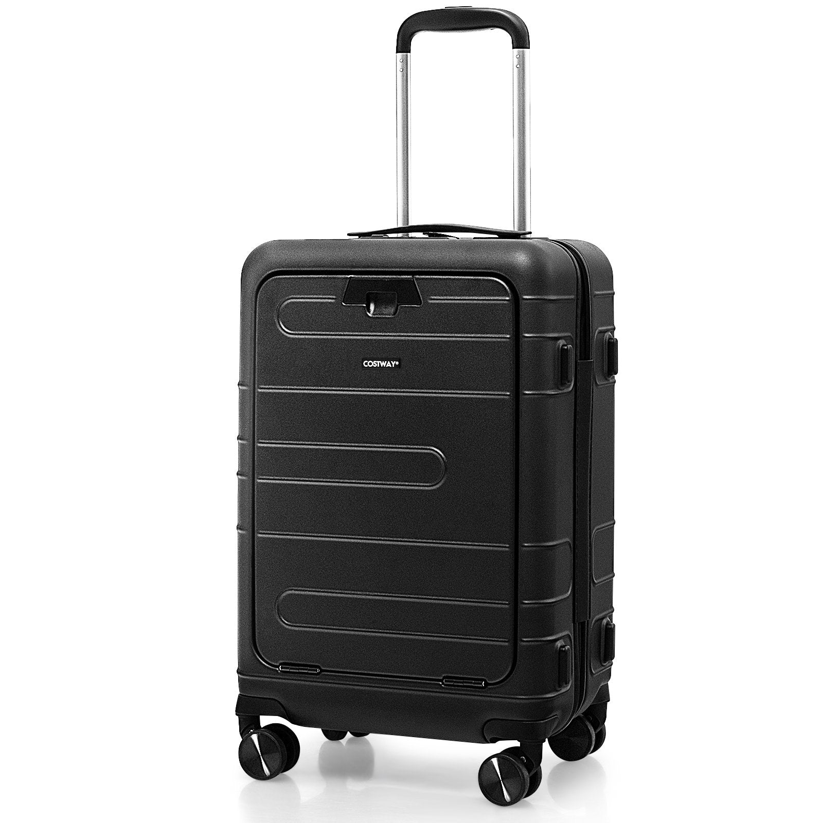 20 Inch Carry-on Luggage PC Hardside Suitcase TSA Lock with Front Pocket and USB Port, Black Camping Black at Gallery Canada