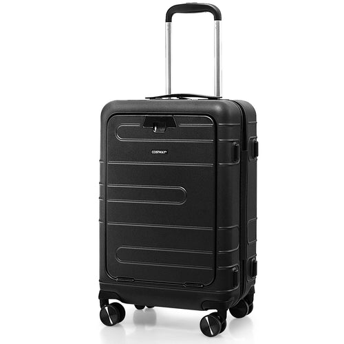 20 Inch Carry-on Luggage PC Hardside Suitcase TSA Lock with Front Pocket and USB Port, Black
