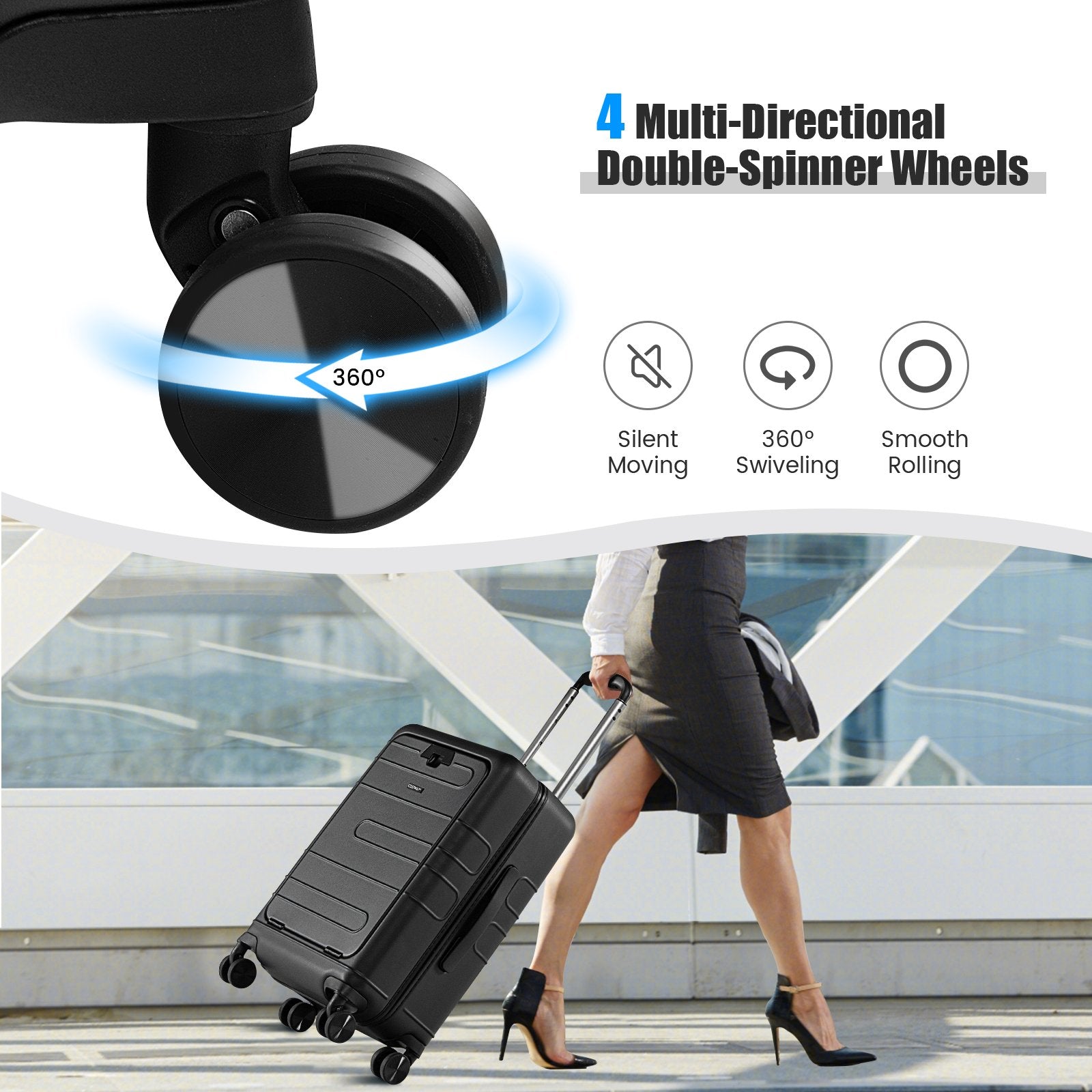 20 Inch Carry-on Luggage PC Hardside Suitcase TSA Lock with Front Pocket and USB Port, Black Camping at Gallery Canada