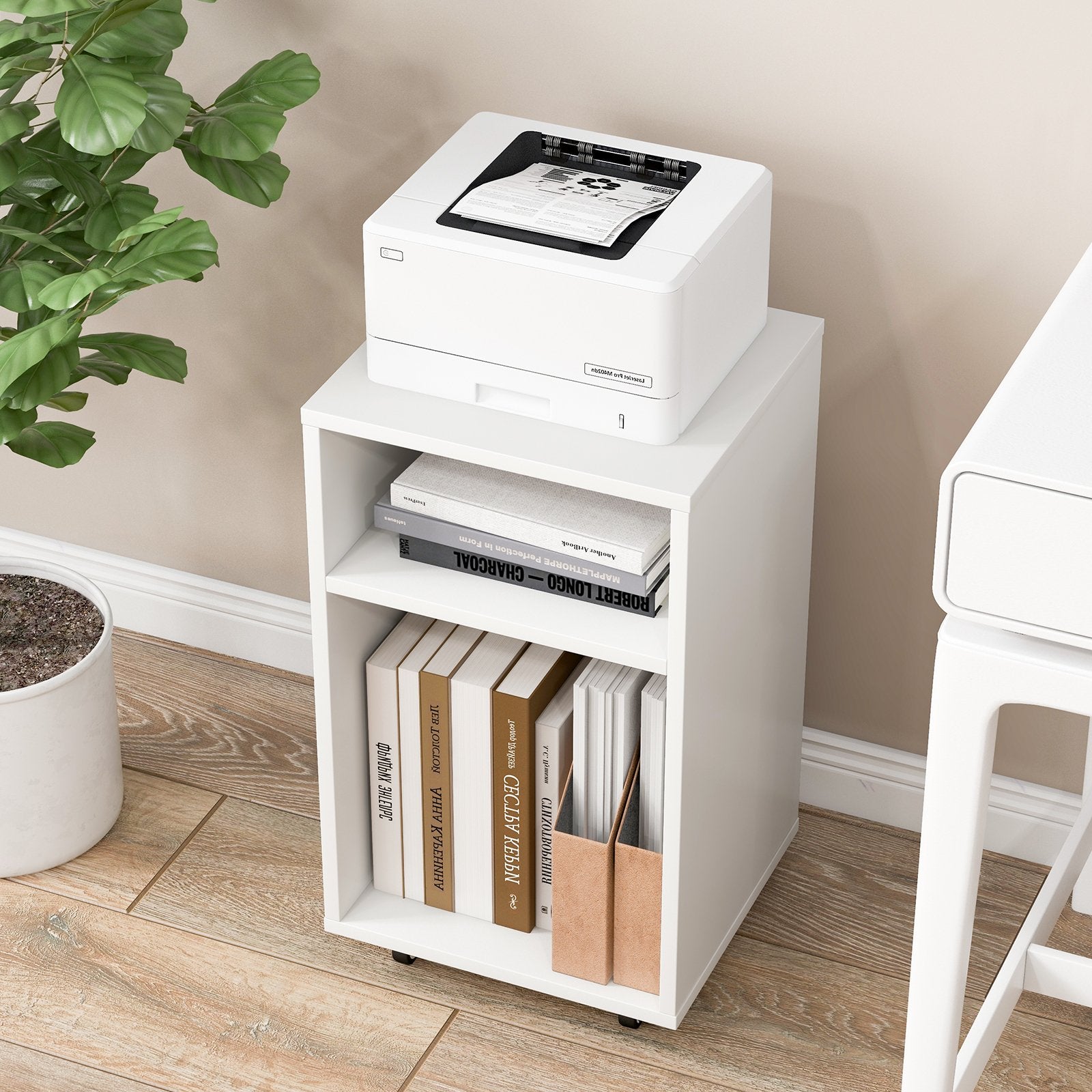 Mobile File Cabinet Wooden Printer Stand Vertical Storage Organizer, White File Cabinets   at Gallery Canada