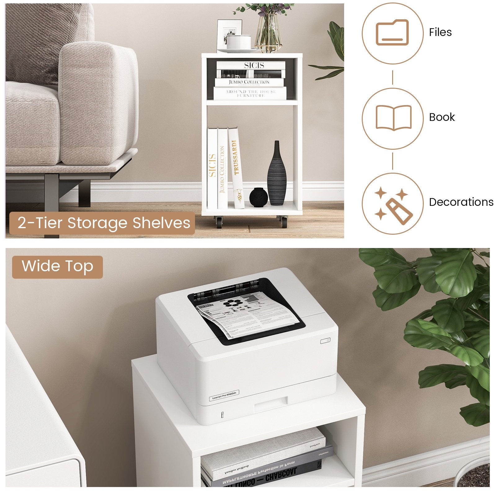 Mobile File Cabinet Wooden Printer Stand Vertical Storage Organizer, White File Cabinets   at Gallery Canada