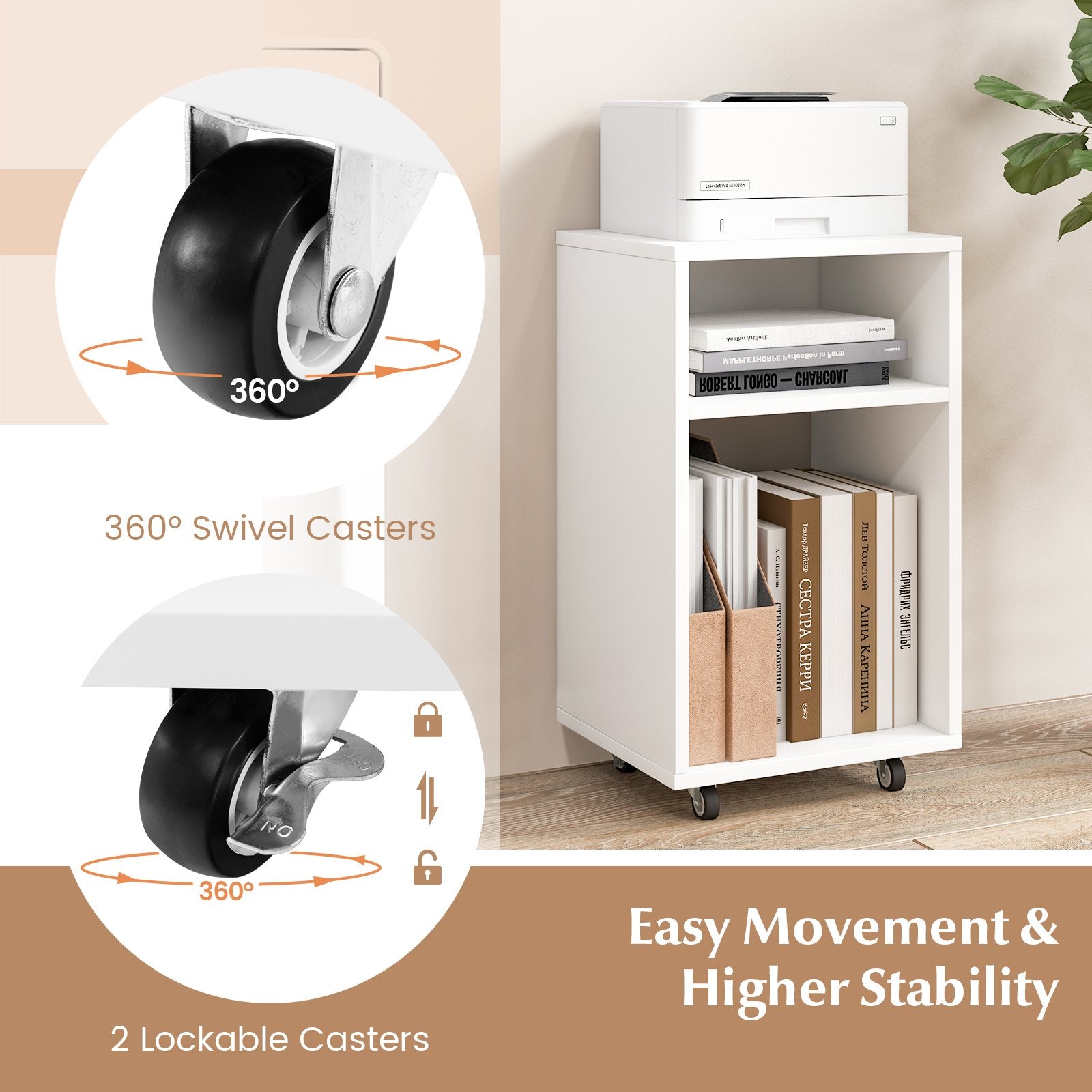 Mobile File Cabinet Wooden Printer Stand Vertical Storage Organizer, White File Cabinets   at Gallery Canada