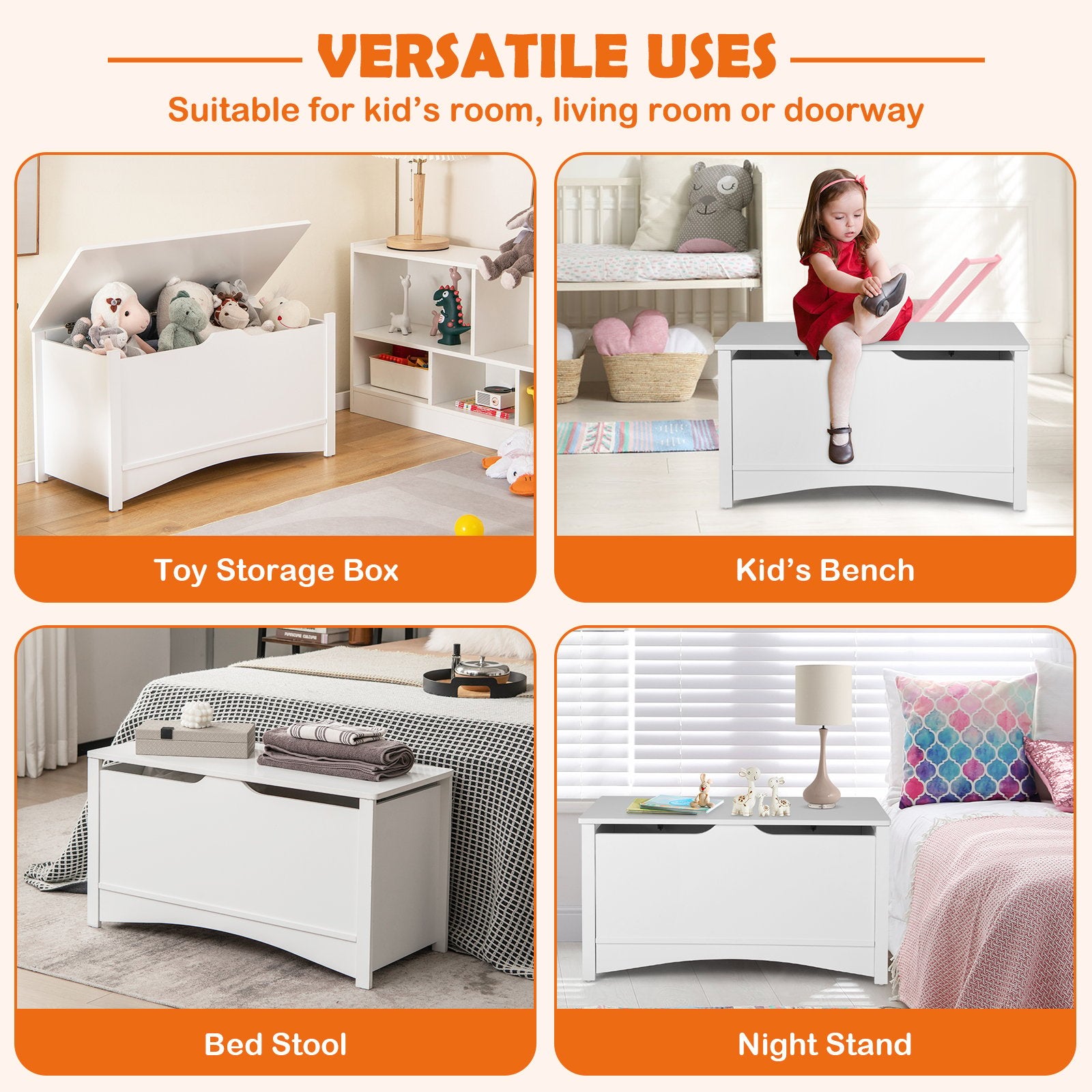 Kid's Toy Box with Flip-Top Lid and Cut-Out Pulls, White - Gallery Canada