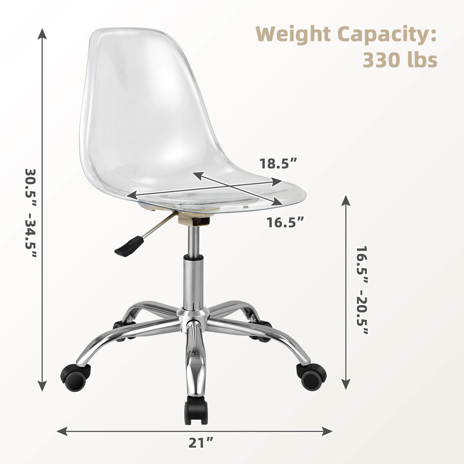 Swivel Acrylic Armless Adjustable Height Office Chair, Transparent Armless Chairs   at Gallery Canada