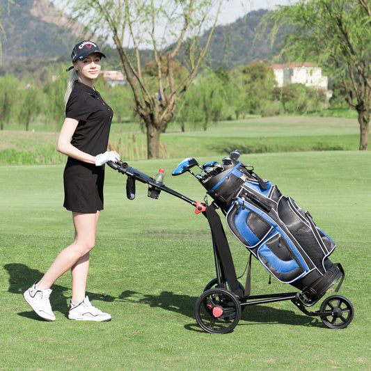 3 Wheel Durable Foldable Steel Golf Cart with Mesh Bag, Black Golf Black  at Gallery Canada