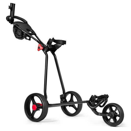 3 Wheel Durable Foldable Steel Golf Cart with Mesh Bag, Black - Gallery Canada