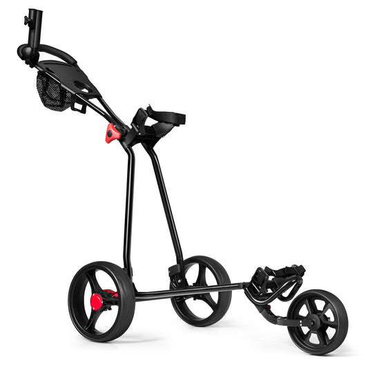 3 Wheel Durable Foldable Steel Golf Cart with Mesh Bag, Black Golf Black  at Gallery Canada