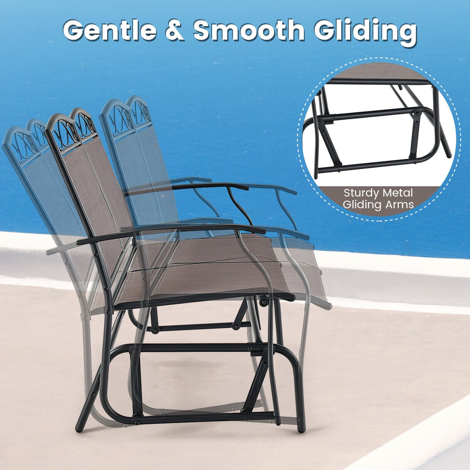 4 Piece Patio Glider Conversation Set with Tempered Glass Table Top, Brown Patio Conversation Sets   at Gallery Canada