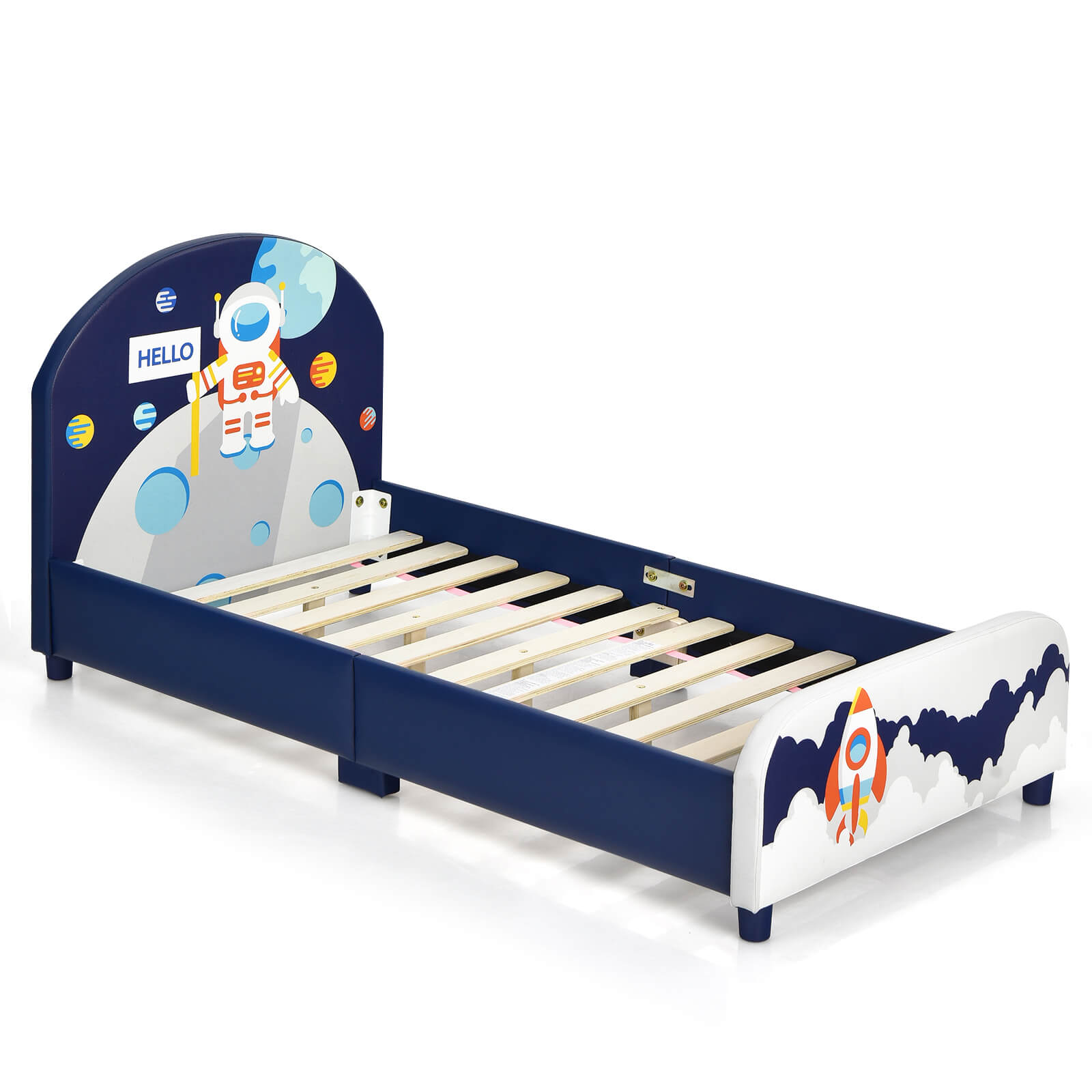 Kids Upholstered Platform Bed with Headboard and Footboard, Dark Blue Toddler Beds   at Gallery Canada