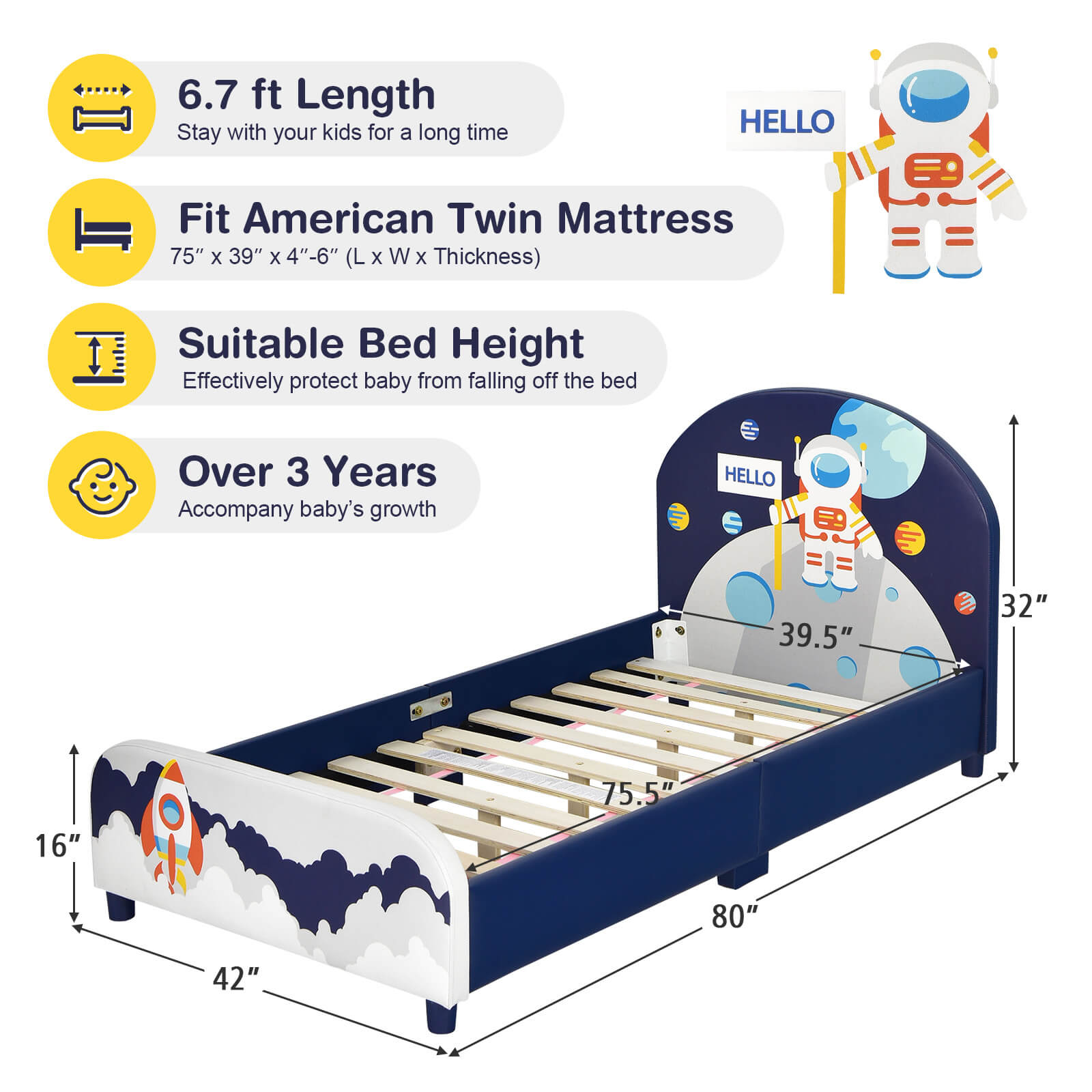 Kids Upholstered Platform Bed with Headboard and Footboard, Dark Blue Toddler Beds   at Gallery Canada