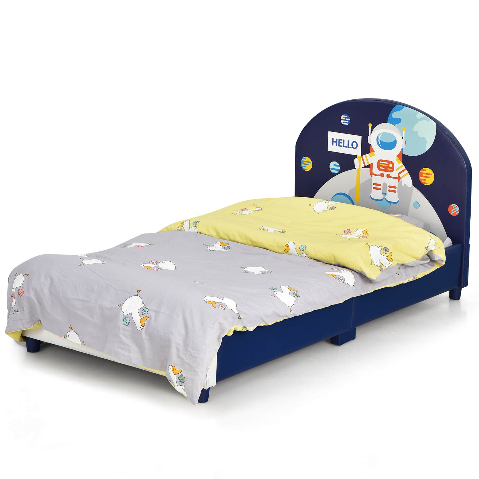 Kids Upholstered Platform Bed with Headboard and Footboard, Dark Blue Toddler Beds   at Gallery Canada