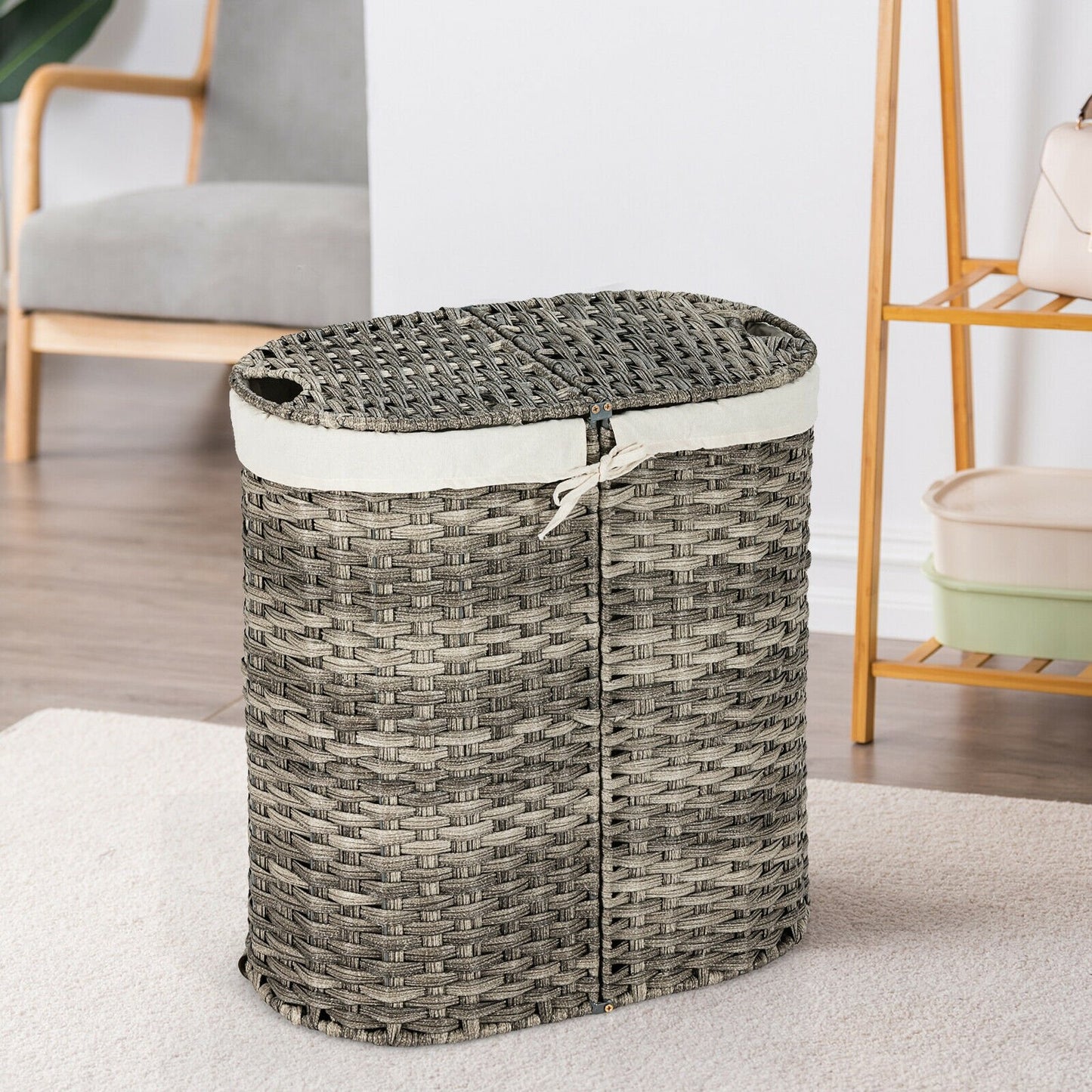 Handwoven Laundry Hamper Basket with 2 Removable Liner Bags, Gray Laundry Baskets   at Gallery Canada