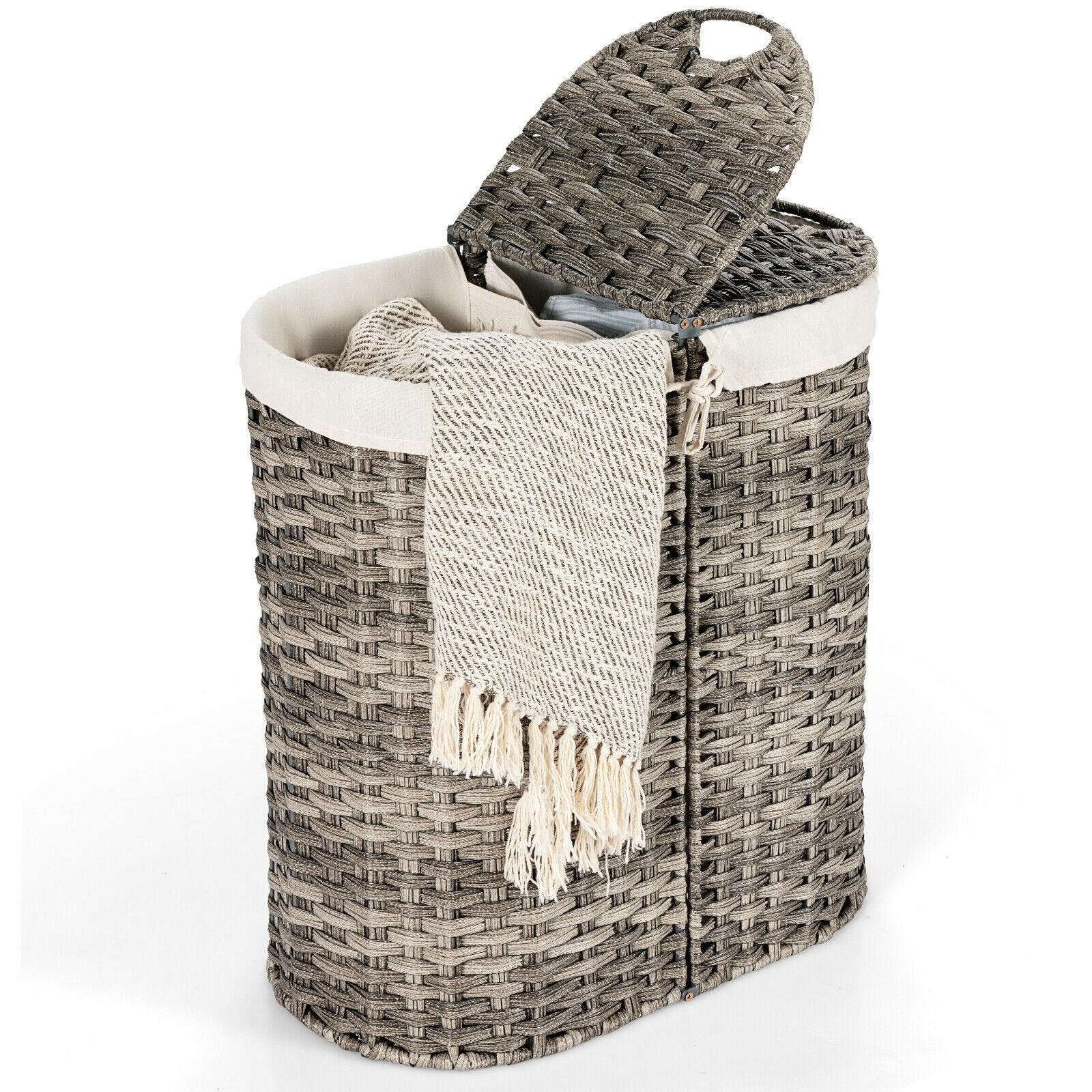 Handwoven Laundry Hamper Basket with 2 Removable Liner Bags, Gray Laundry Baskets   at Gallery Canada