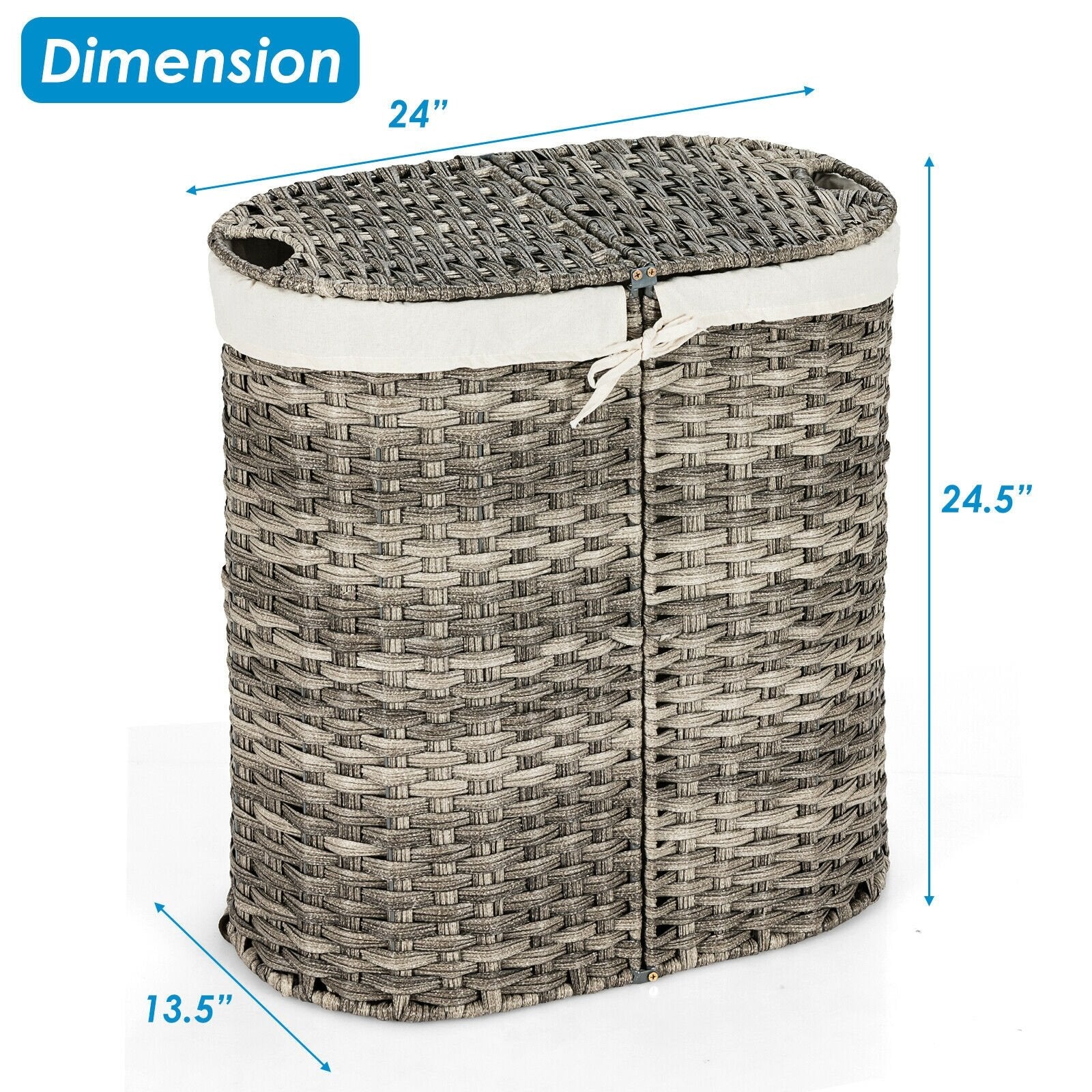 Handwoven Laundry Hamper Basket with 2 Removable Liner Bags, Gray Laundry Baskets   at Gallery Canada