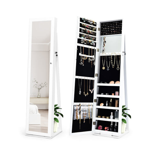 Lockable Freestanding Jewelry Armoire with Full Length Mirror, White Jewelry Armoires   at Gallery Canada