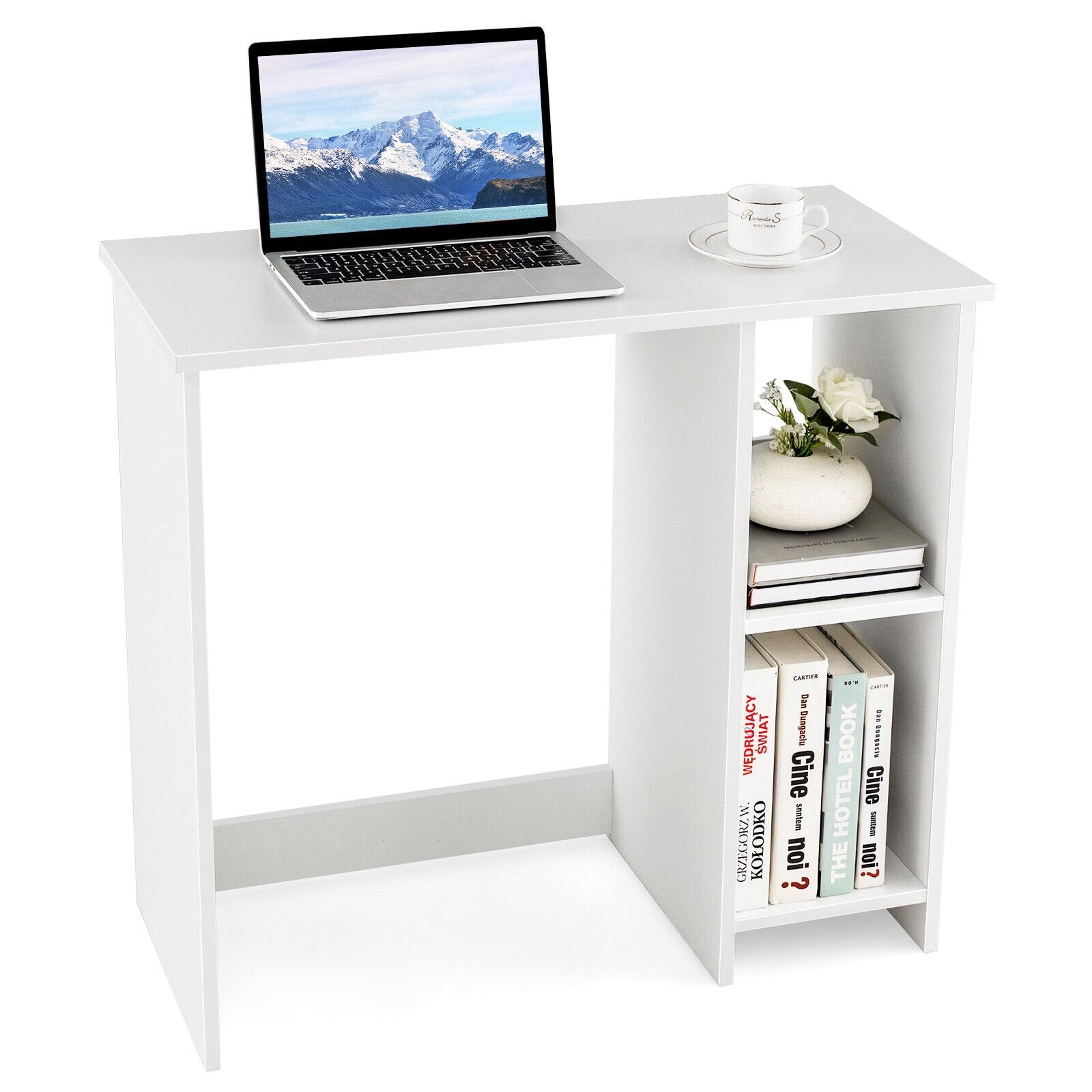 31.5 Inch  Modern Home Office Desk with 2 Compartments, White Writing Desks   at Gallery Canada