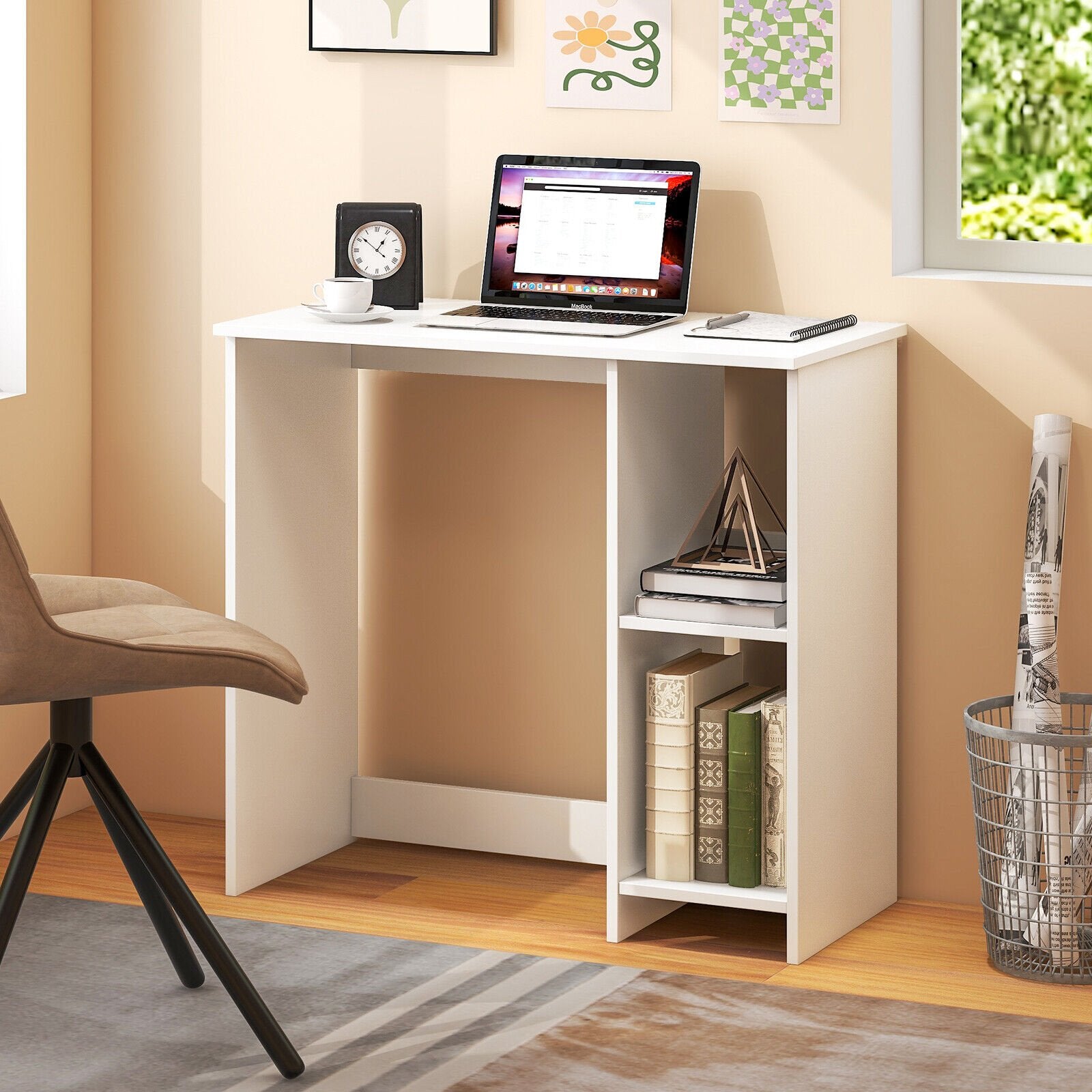 31.5 Inch  Modern Home Office Desk with 2 Compartments, White Writing Desks   at Gallery Canada