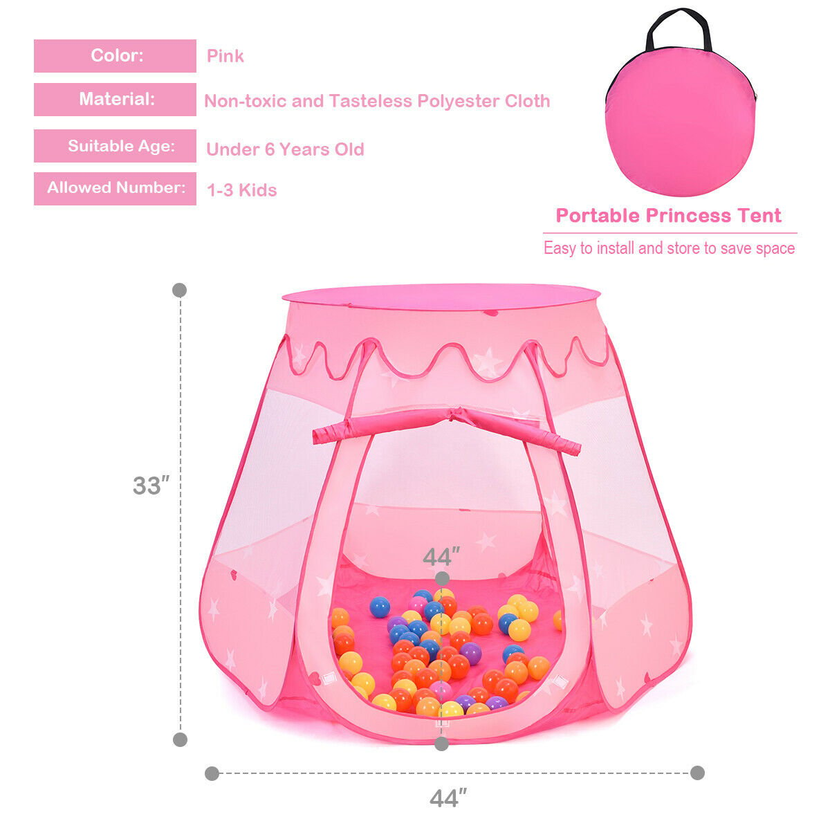 Pink Portable Kid Play House Play Tent with 100 Balls, Pink Play Tents & Playhouse   at Gallery Canada