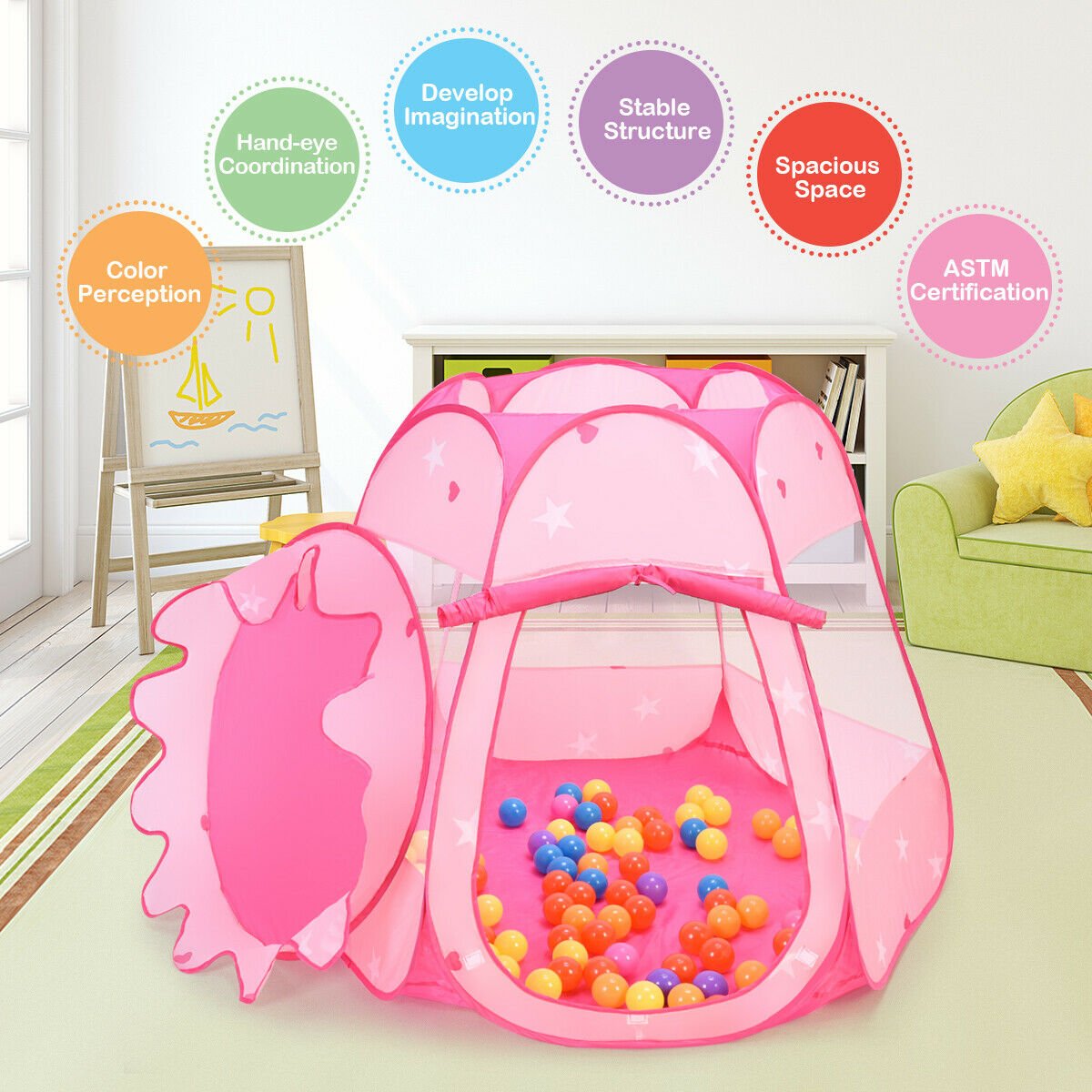 Pink Portable Kid Play House Play Tent with 100 Balls, Pink Play Tents & Playhouse   at Gallery Canada