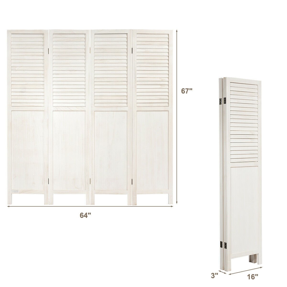 5.6 Ft Tall 4 Panel Folding Privacy Room Divider, White - Gallery Canada