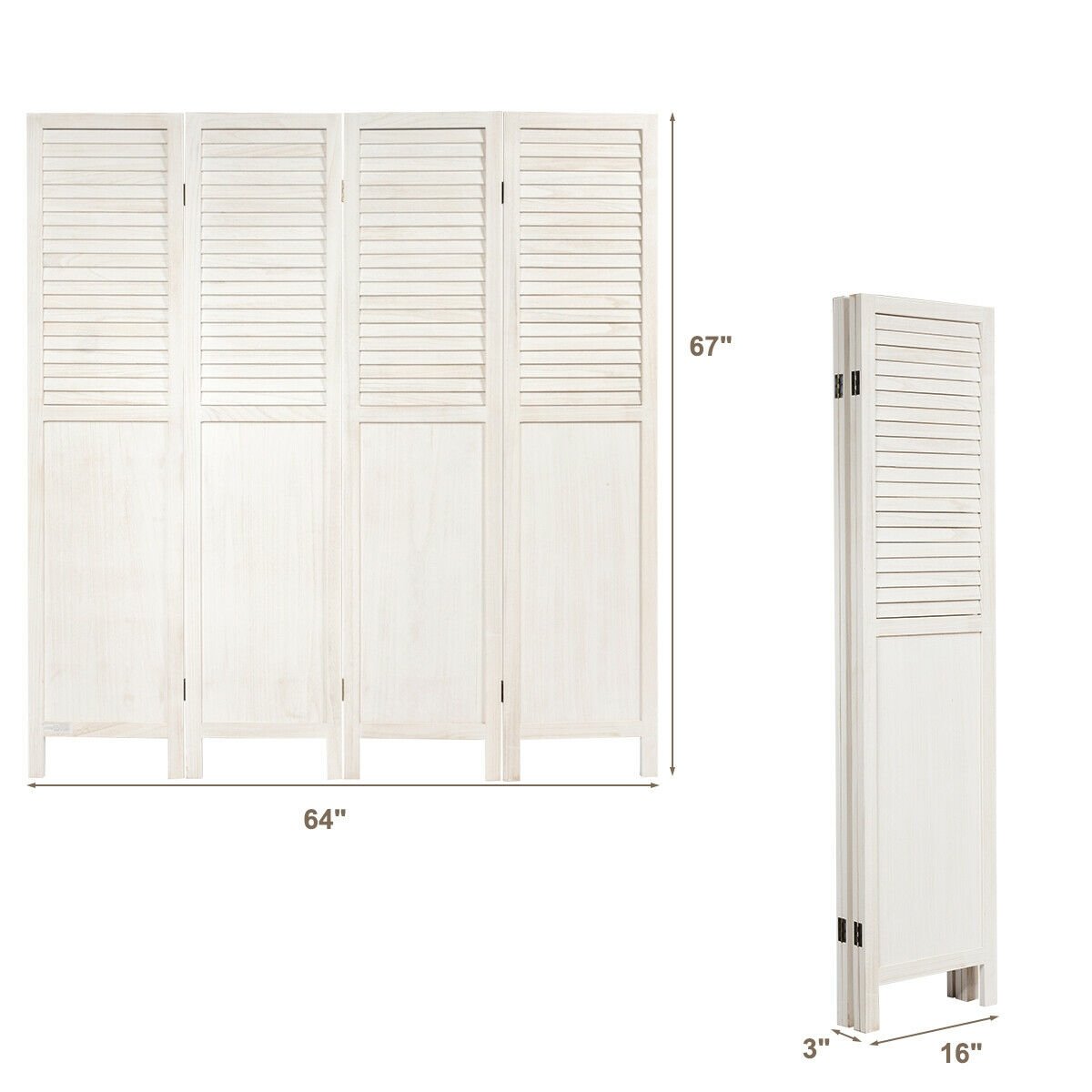 5.6 Ft Tall 4 Panel Folding Privacy Room Divider, White Room Dividers   at Gallery Canada