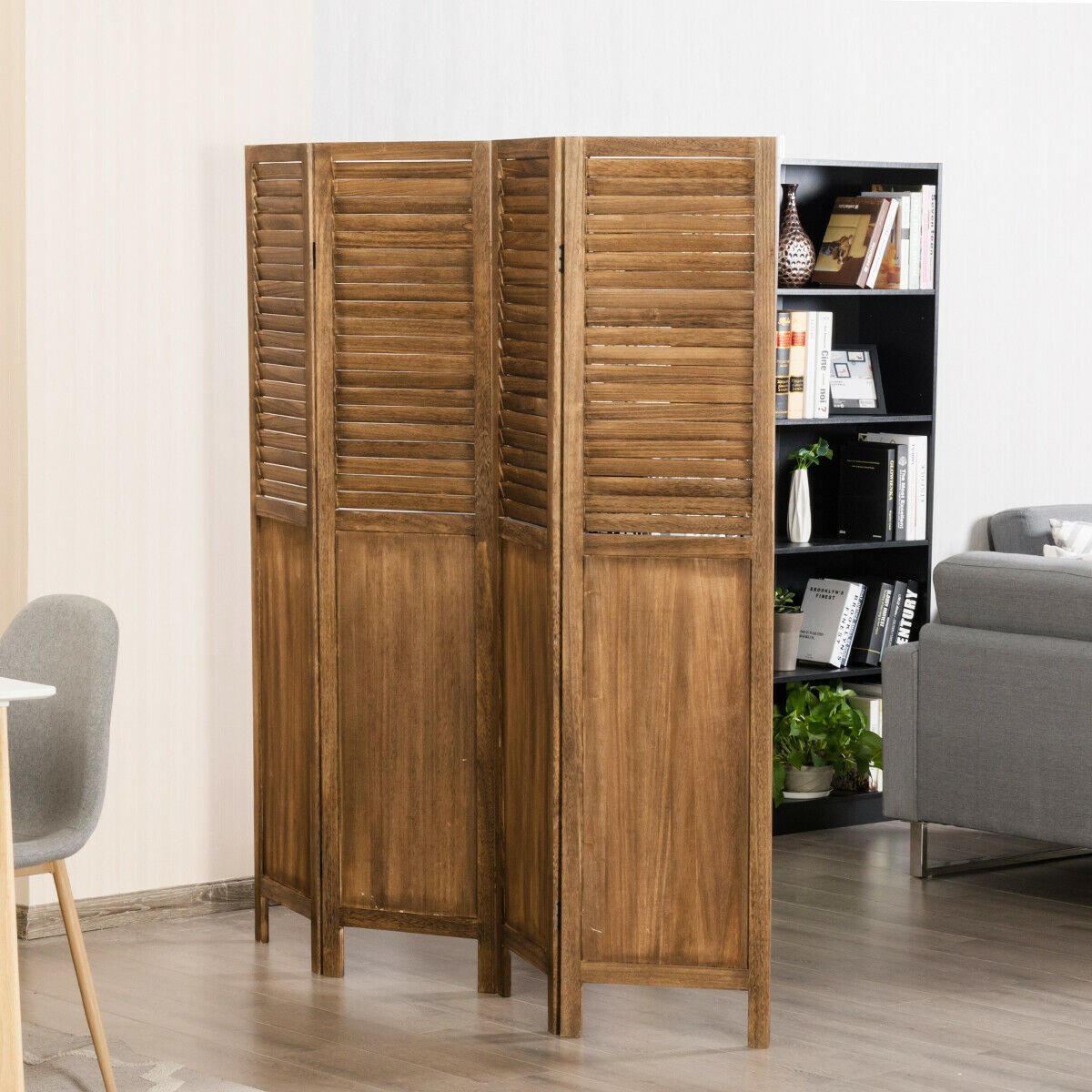 5.6 Ft Tall 4 Panel Folding Privacy Room Divider, Natural Room Dividers   at Gallery Canada