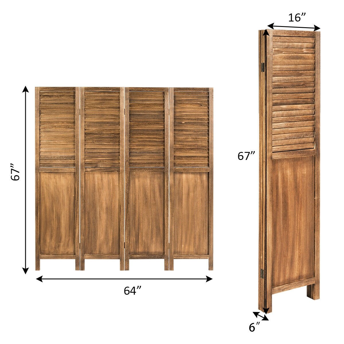 5.6 Ft Tall 4 Panel Folding Privacy Room Divider, Natural Room Dividers   at Gallery Canada