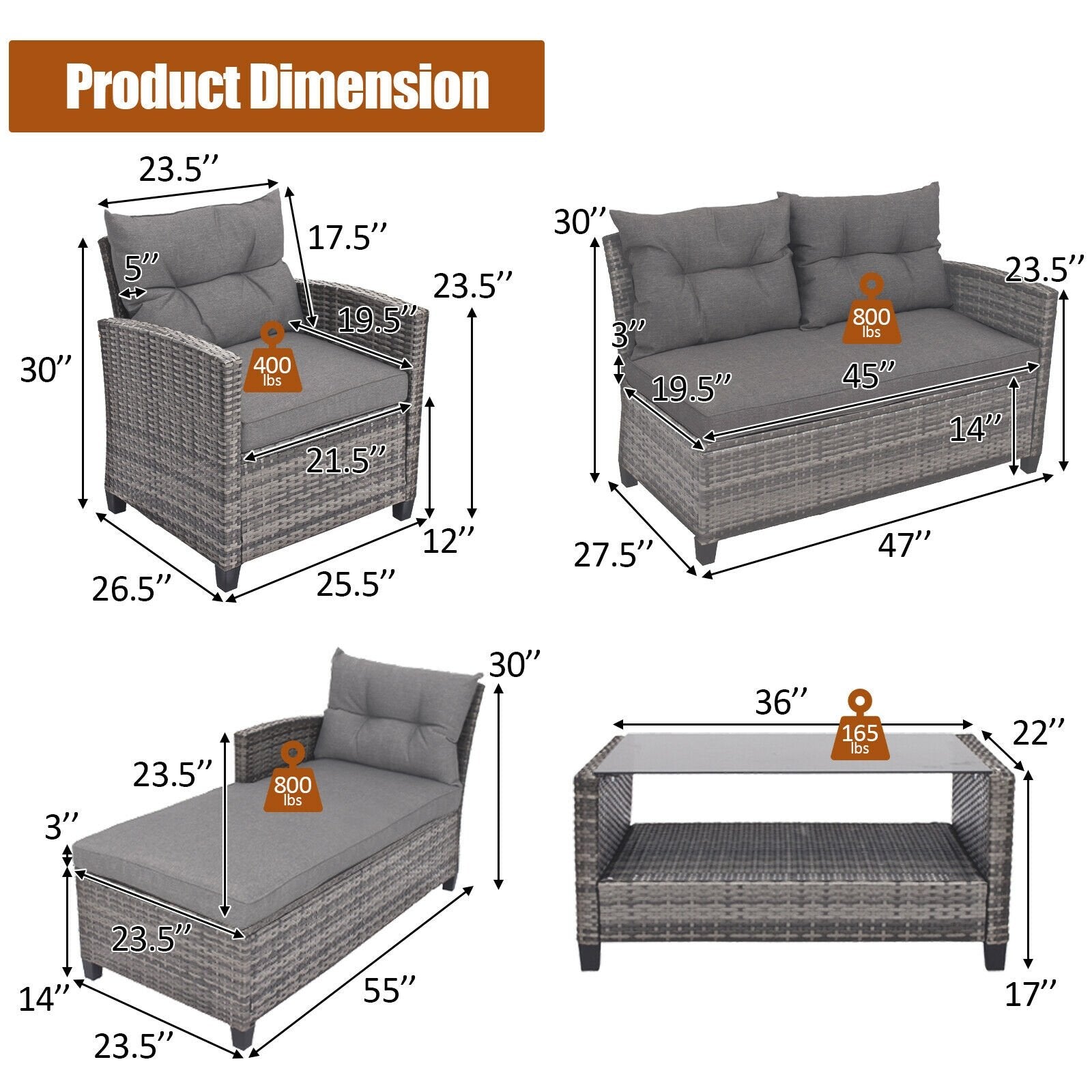 4 Pieces Patio Rattan Furniture Set with Cushion and Table Shelf, Gray Outdoor Sectionals   at Gallery Canada