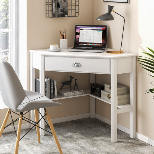 Corner Wooden Piece Laptop Computer Desk, White - Gallery Canada