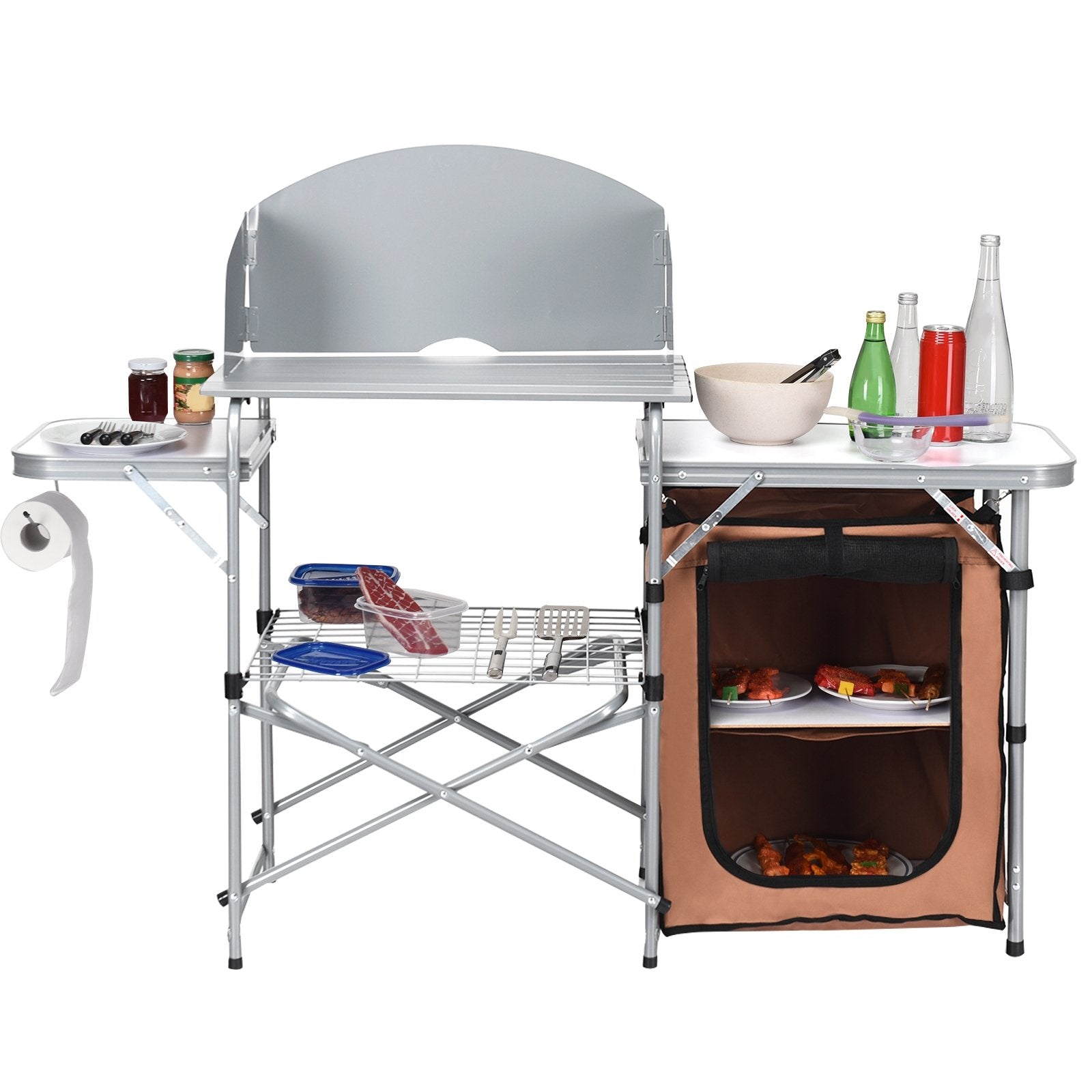 Foldable Outdoor BBQ Portable Grilling Table With Windscreen Bag, Brown Camping Furniture   at Gallery Canada