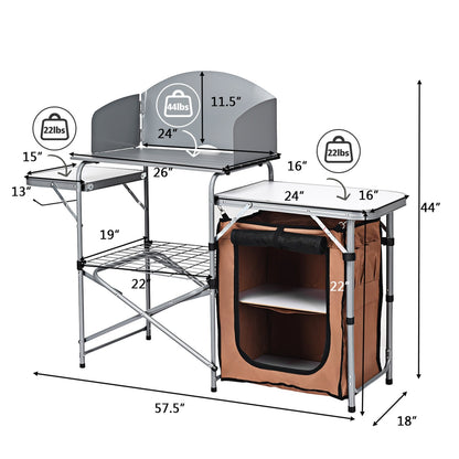 Foldable Outdoor BBQ Portable Grilling Table With Windscreen Bag, Brown - Gallery Canada