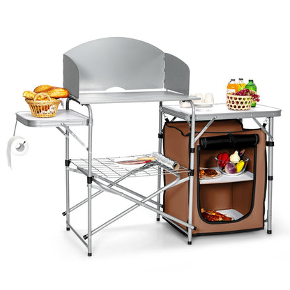 Foldable Outdoor BBQ Portable Grilling Table With Windscreen Bag, Brown Camping Furniture   at Gallery Canada