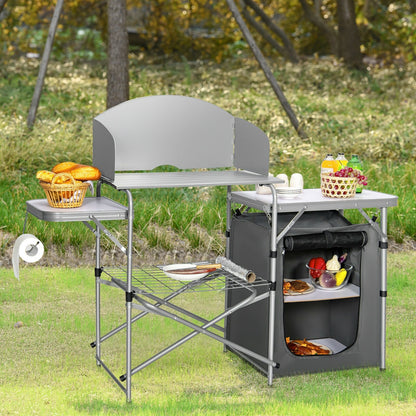 Foldable Outdoor BBQ Portable Grilling Table With Windscreen Bag, Gray Camping Furniture   at Gallery Canada