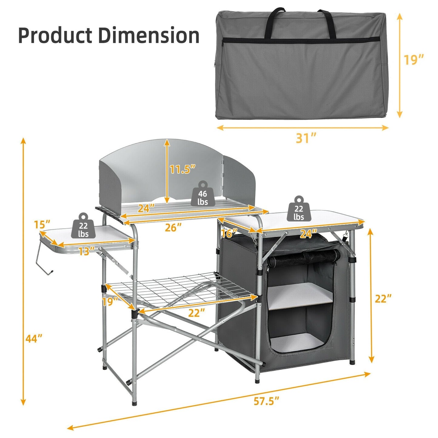 Foldable Outdoor BBQ Portable Grilling Table With Windscreen Bag, Gray Camping Furniture   at Gallery Canada