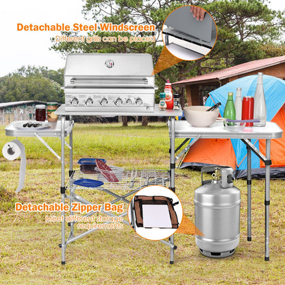 Foldable Outdoor BBQ Portable Grilling Table With Windscreen Bag, Gray Camping Furniture   at Gallery Canada