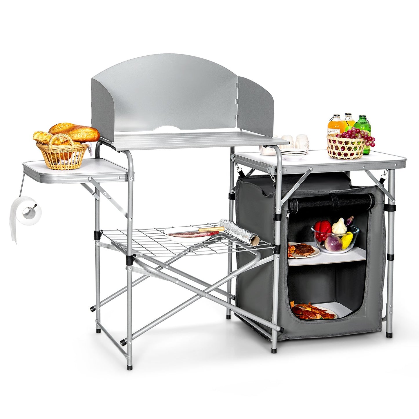 Foldable Outdoor BBQ Portable Grilling Table With Windscreen Bag, Gray Camping Furniture   at Gallery Canada