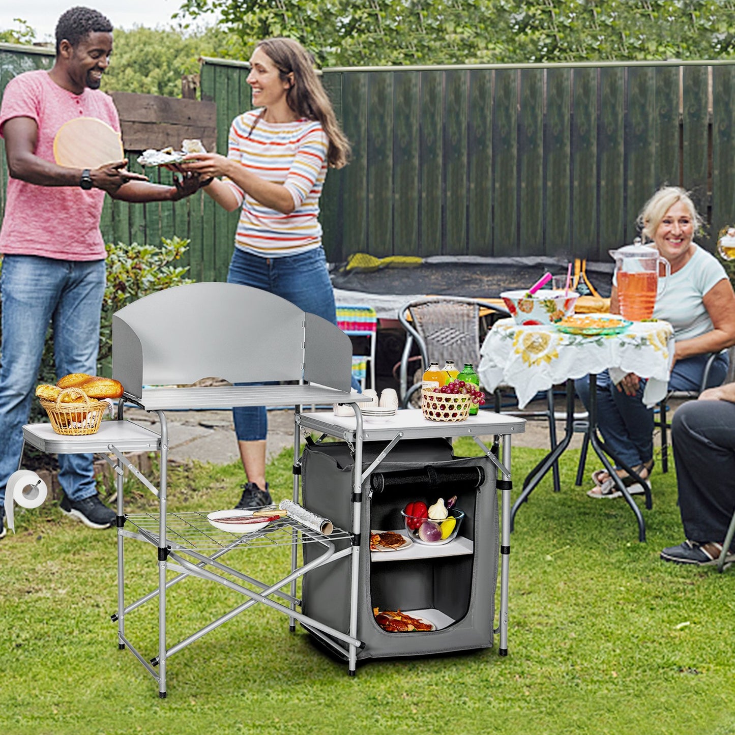 Foldable Outdoor BBQ Portable Grilling Table With Windscreen Bag, Gray Camping Furniture   at Gallery Canada