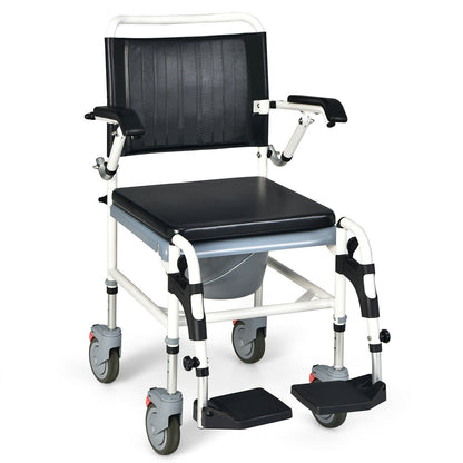 4-in-1 Bedside Commode Wheelchair with Detachable Bucket, Black & White Walkers & Rollators Black & White  at Gallery Canada