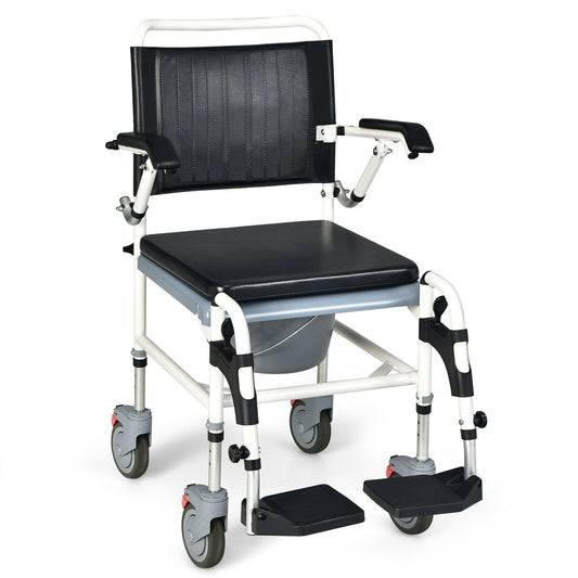 4-in-1 Bedside Commode Wheelchair with Detachable Bucket, Black & White - Gallery Canada