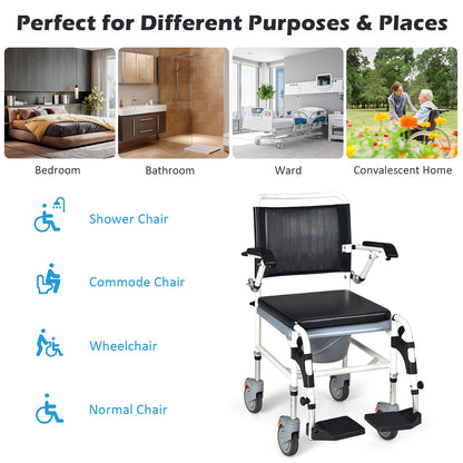 4-in-1 Bedside Commode Wheelchair with Detachable Bucket, Black & White Walkers & Rollators   at Gallery Canada